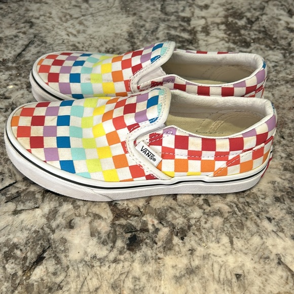 Vans Classic Slip-On Checkerboard Rainbow Shoe Kids - Picture 3 of 8
